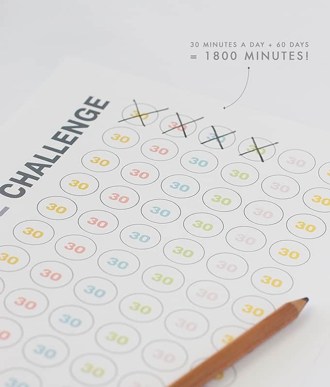 Free 1800 Minute Workout Printable Log | Track your progress in 30 minute increments. Simply work out 30 minutes a day, for 60 days, and you will have built up 1800 minutes of excercise!