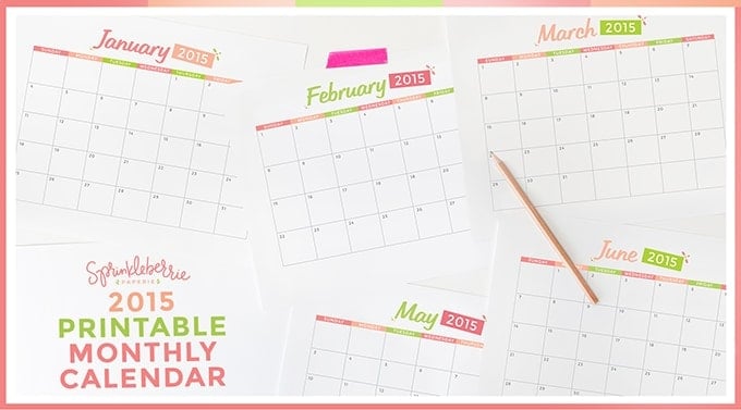 2015 Printable Monthly Calendar by Sprinkleberrie Paperie