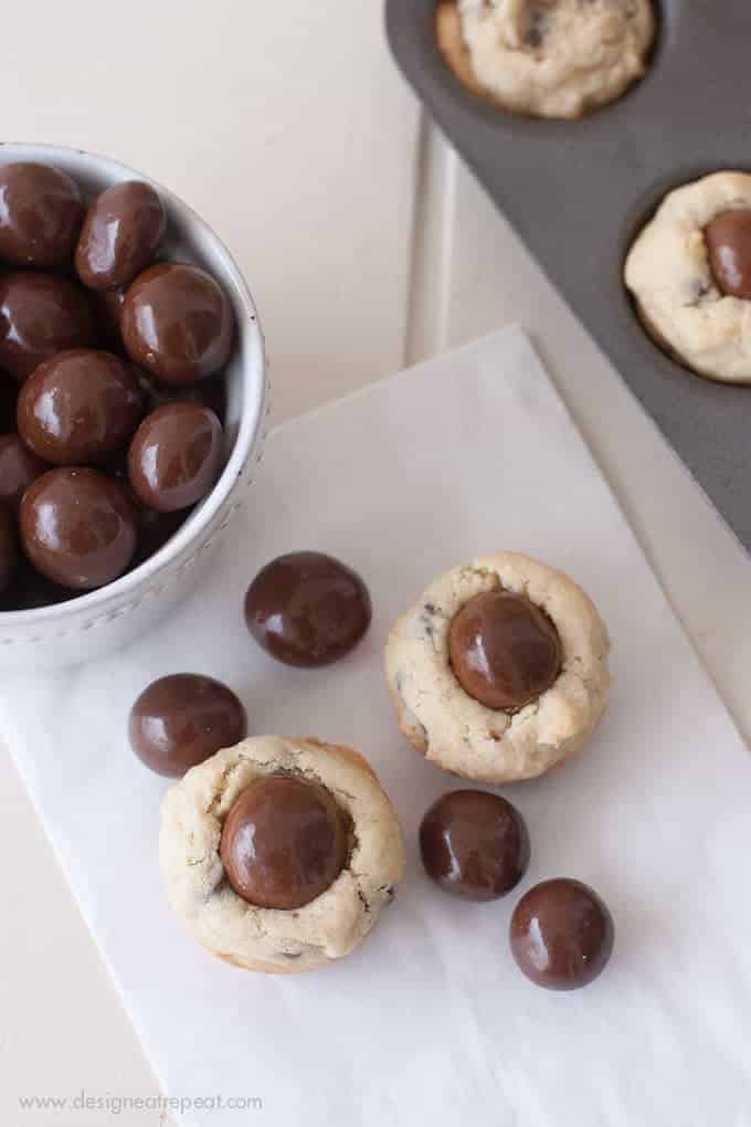 Chocolate Chip Malted Milk Ball Cookies || by Design Eat Repeat