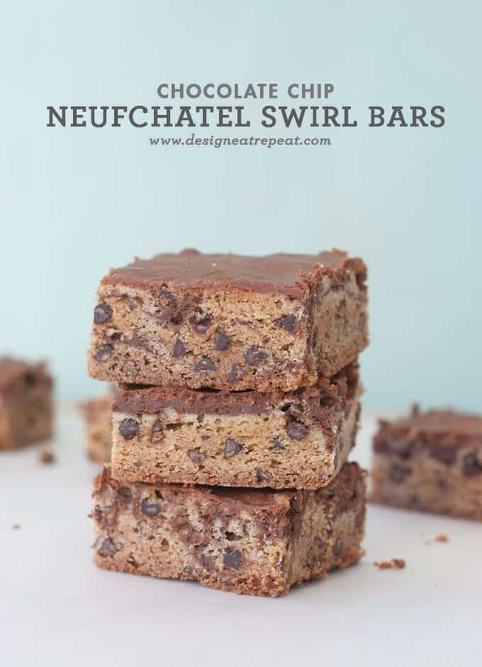 Chocolate Chip Neufchatel Swirl Bars by Design Eat Repeat