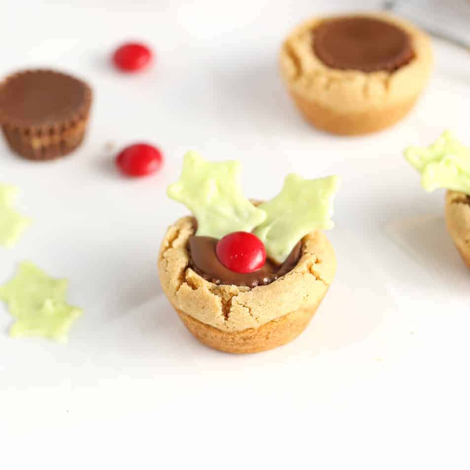 Holly leaf peanut butter cup cookies - a favorite Christmas cookie recipe