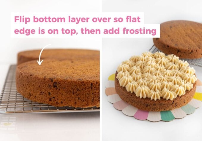 how to flip bottom cookie cake layer over so flat edge is on top