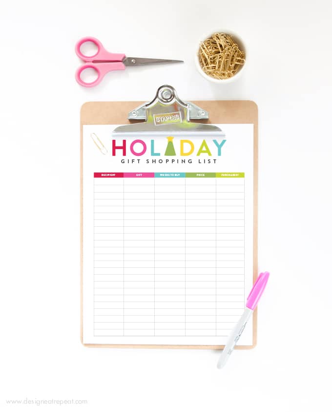 Download this free holiday gift shopping list from Design Eat Repeat to help you organize what you are getting everyone on your list!