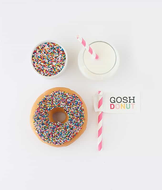 Download this free printable "Gosh Donut" tag & make your morning treat a whole lot sweeter! Simply attach it to a paper straw for an fun presentation!