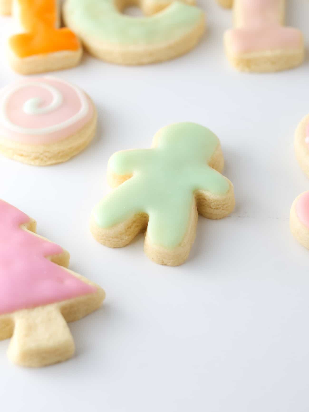 Mint colored gingerbread man sugar cookie.