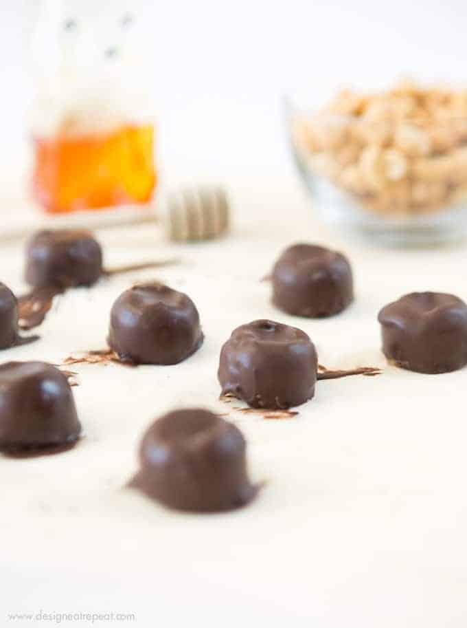 These no bake peanut butter bites only require four ingredients (no butter here!) and can be whipped up in a food processor! If you're a fan of frozen Reeses peanut butter cups without all the guilt, these are for you.