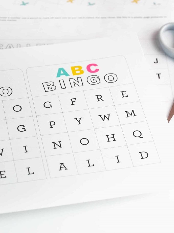 Sheet of ABC alphabet bingo cards for kids