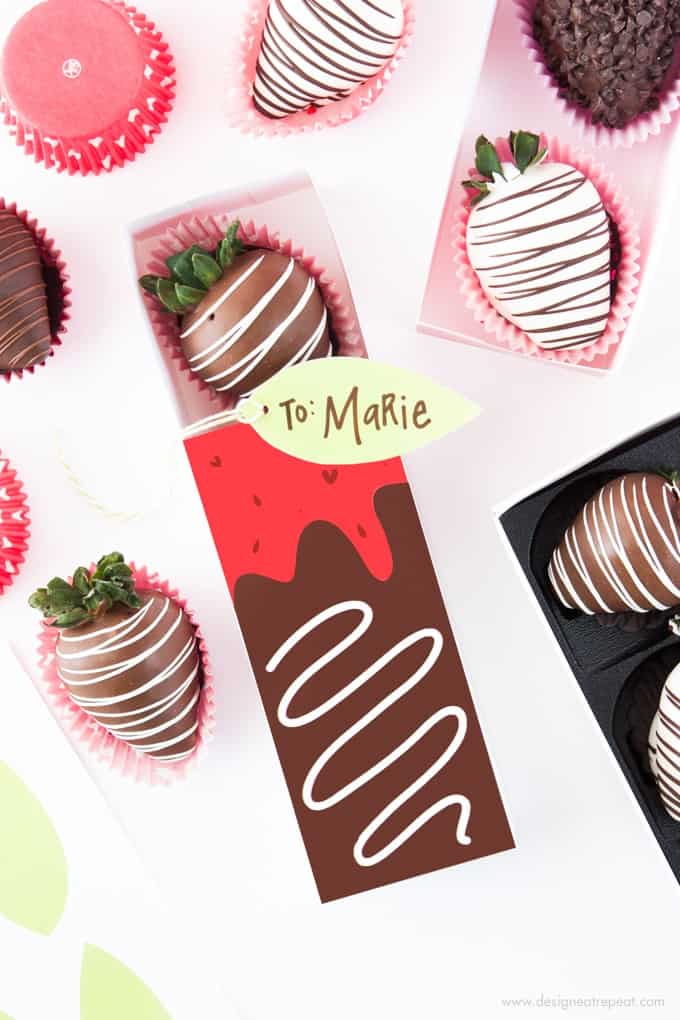 Free Printable Chocolate Covered Strawberry Valentine's Day Gift Boxes by Design Eat Repeat!