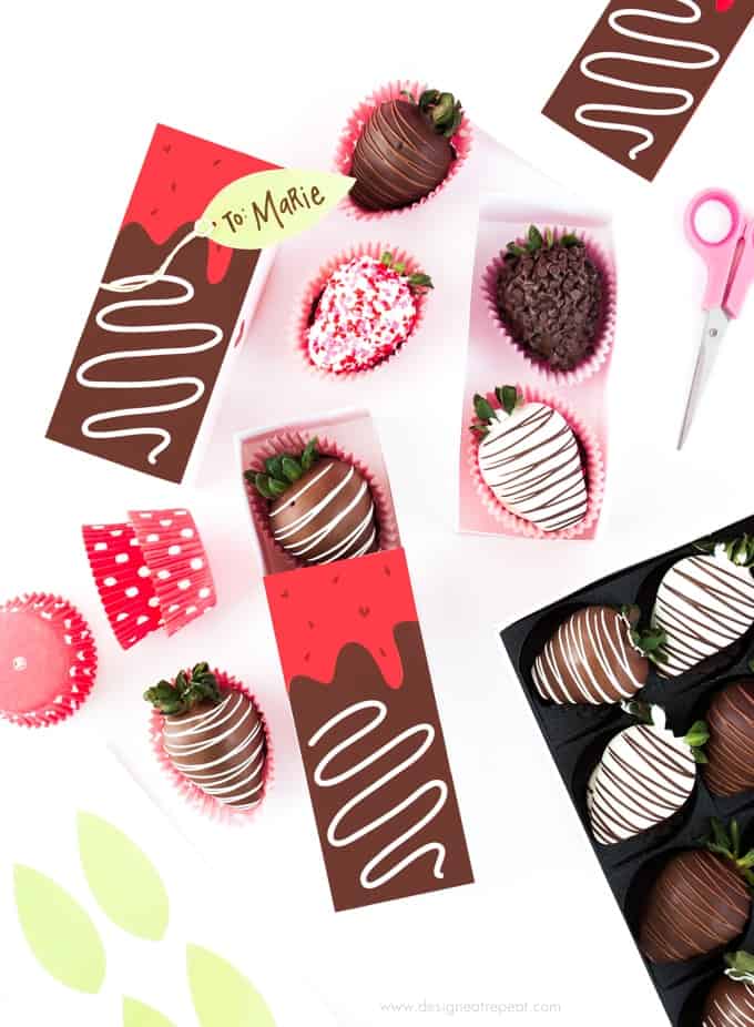 Free Printable Chocolate Covered Strawberry Valentine's Day Gift Boxes!