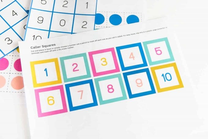 Sheet of number bingo caller squares