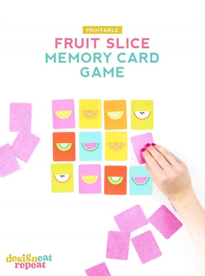Hand flipping fruit slice memory game card