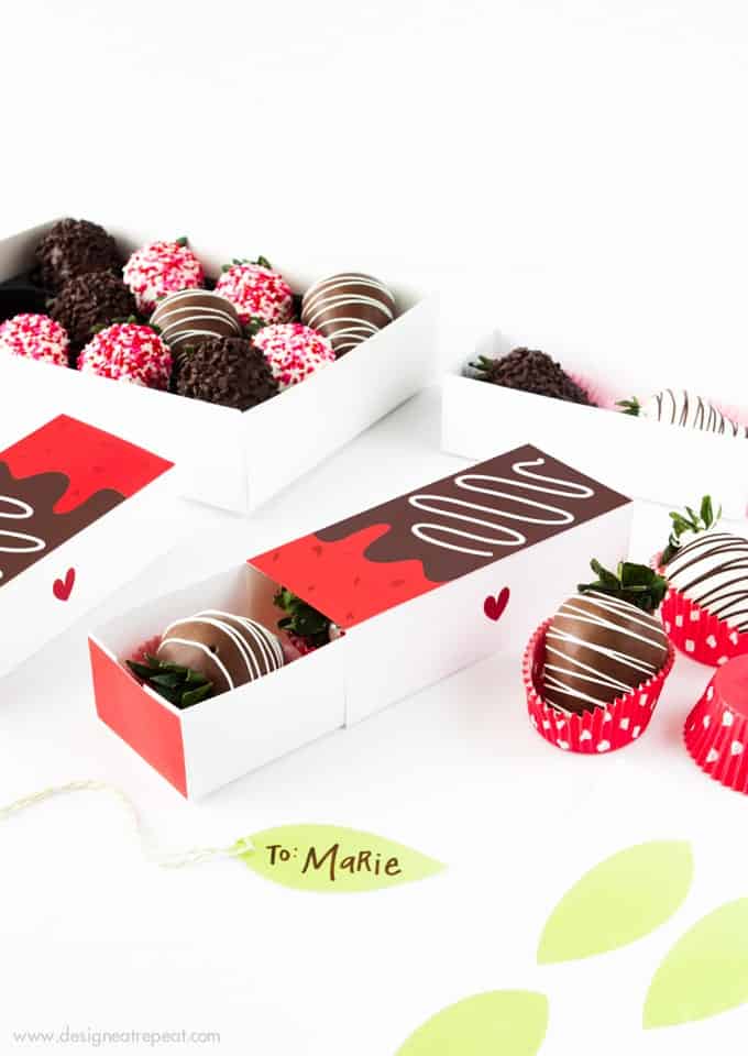 Gift berries in style with these free Printable Chocolate Covered Strawberry Valentine's Day Gift Boxes!