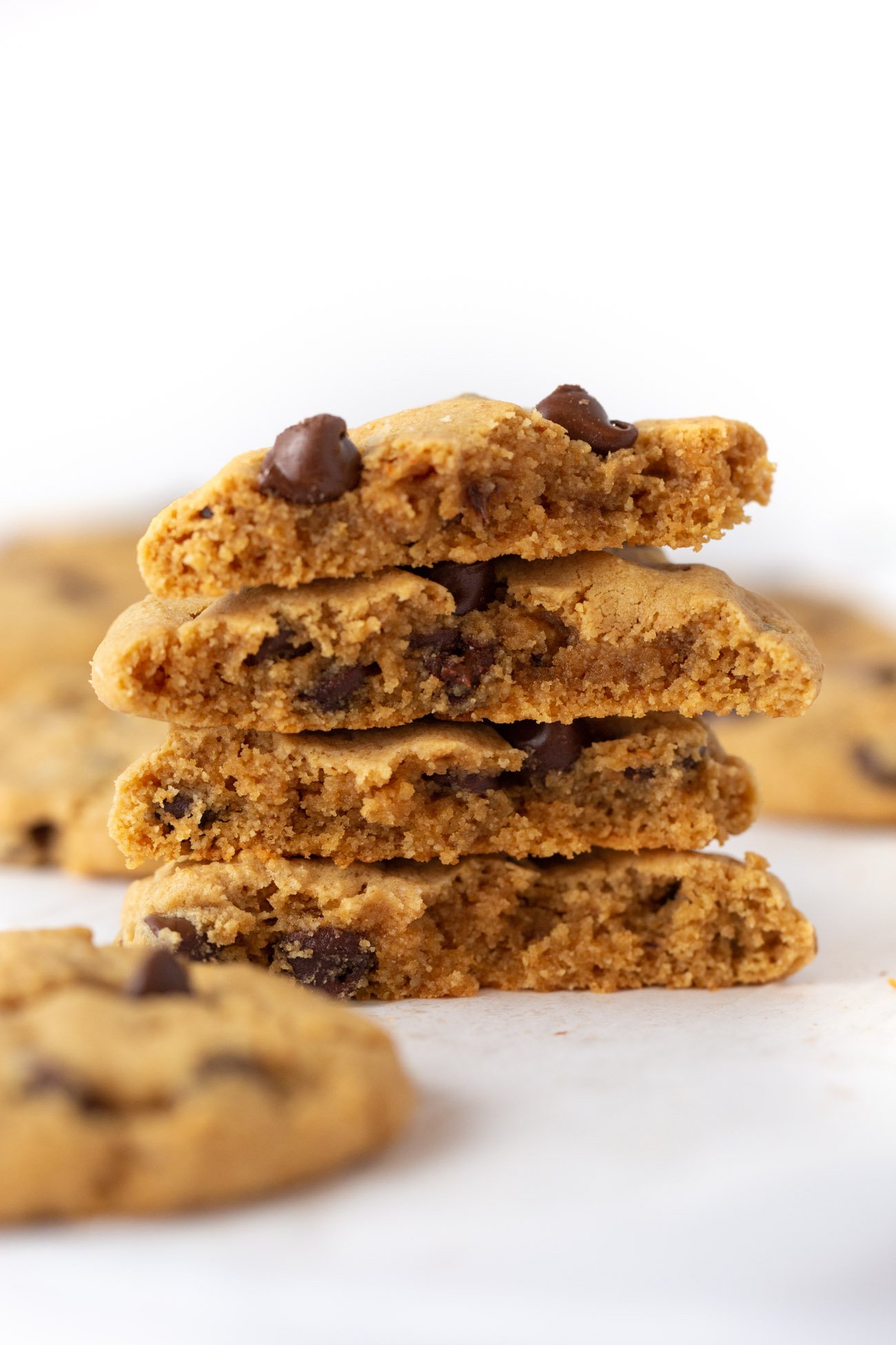 Stack of Chewy and Soft Gluten Free Peanut Butter Chocolate Chip Cookies