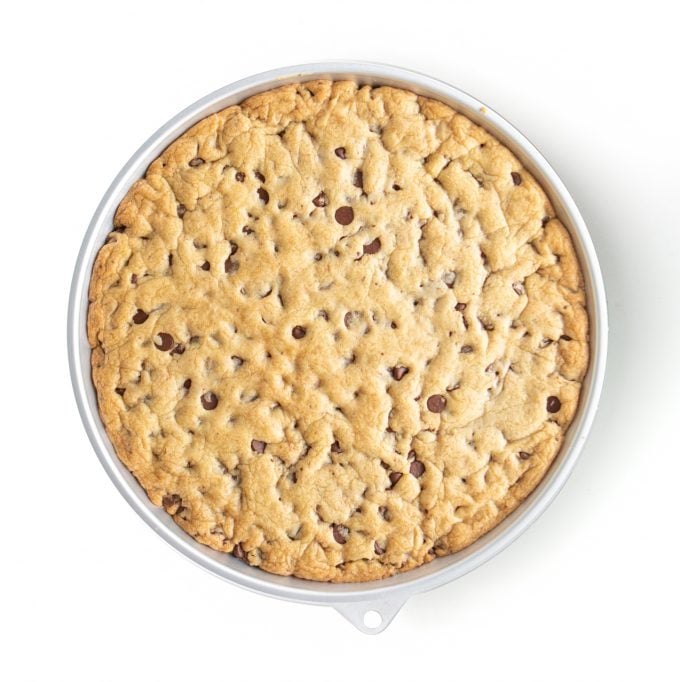 baked chocolate chip giant birthday cookie cake