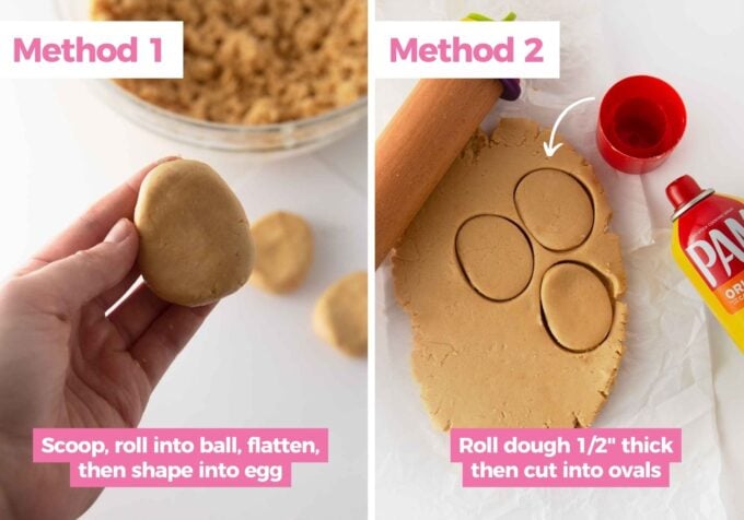 infographic showing how to scoop and roll homemade peanut butter eggs