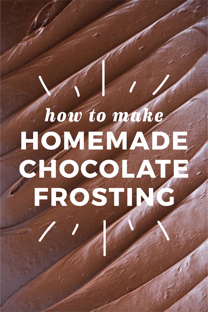 Photo of chocolate frosting background with "How to Make Homemade Chocolate Frosting" text on top.