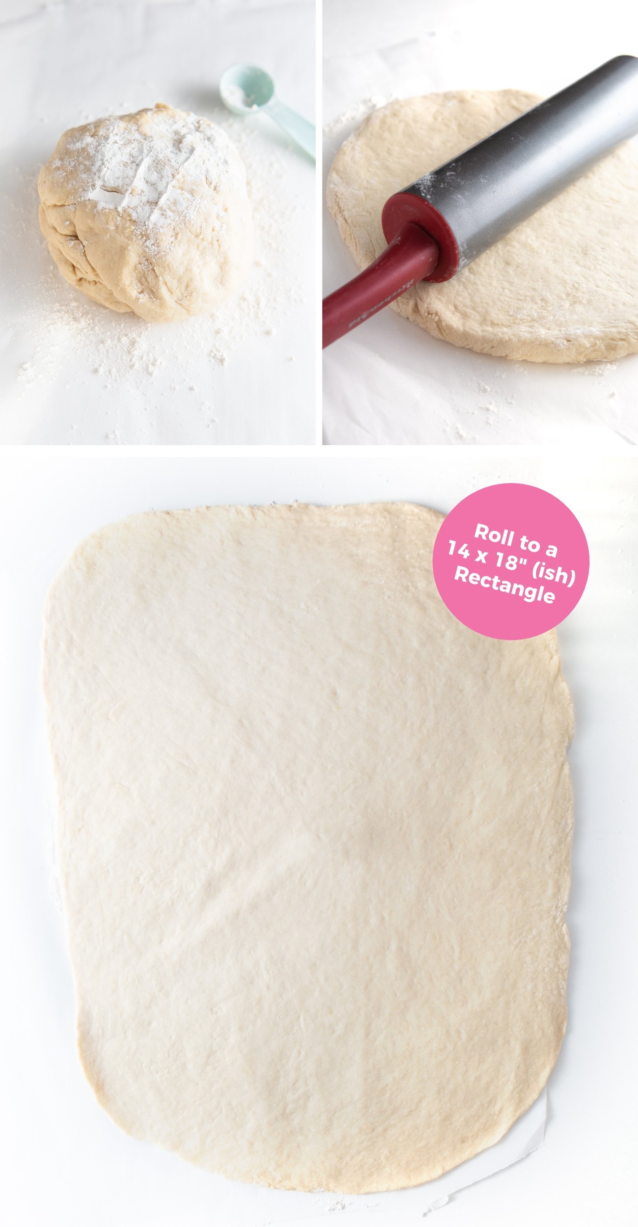 How to roll cinnamon roll dough into 14x18 rectangle sheet with rolling pin