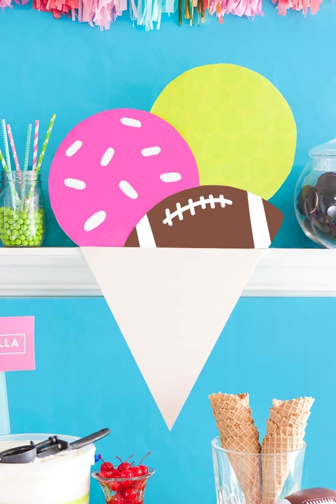 Learn how to make these Ice Cream Football Party Decorations using wrapping paper and matte board!