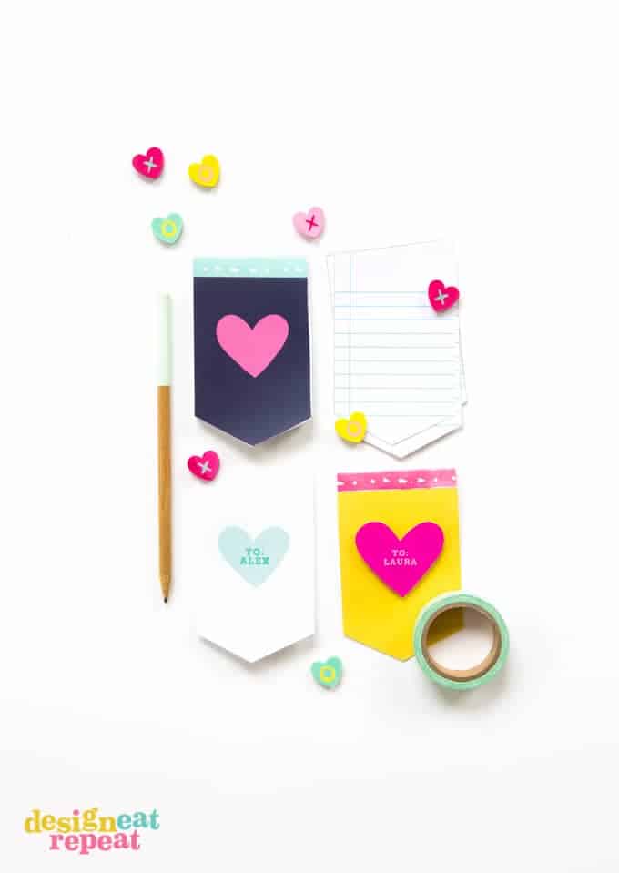 Ditch the candy this Valentine's Day and pass out these adorable mini notepads instead! Easy for kids to help print off and assemble!