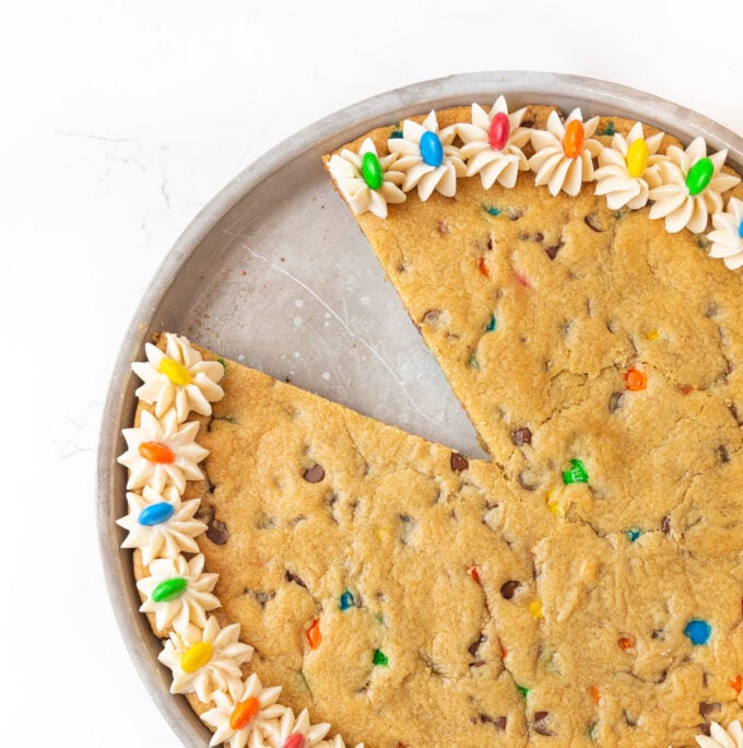 Frosted M&M cookie cake