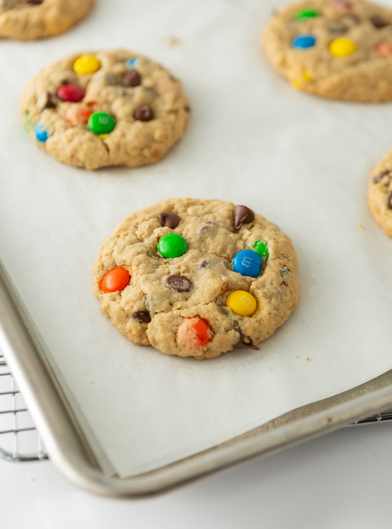 monster cookies on baking pan