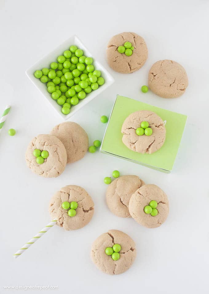Peanut Butter Shamrock Cookies | Transform a normal peanut butter cookie into a St. Patrick's Day treat by popping green Sixlets on top!