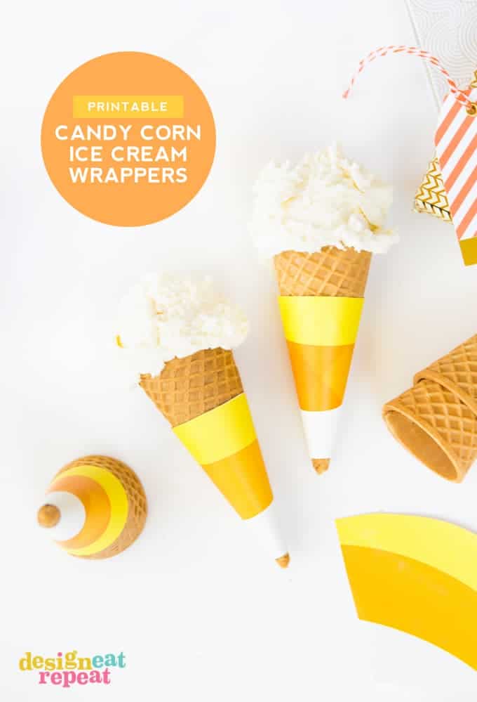 Free printable CANDY CORN ice cream cone wrappers!