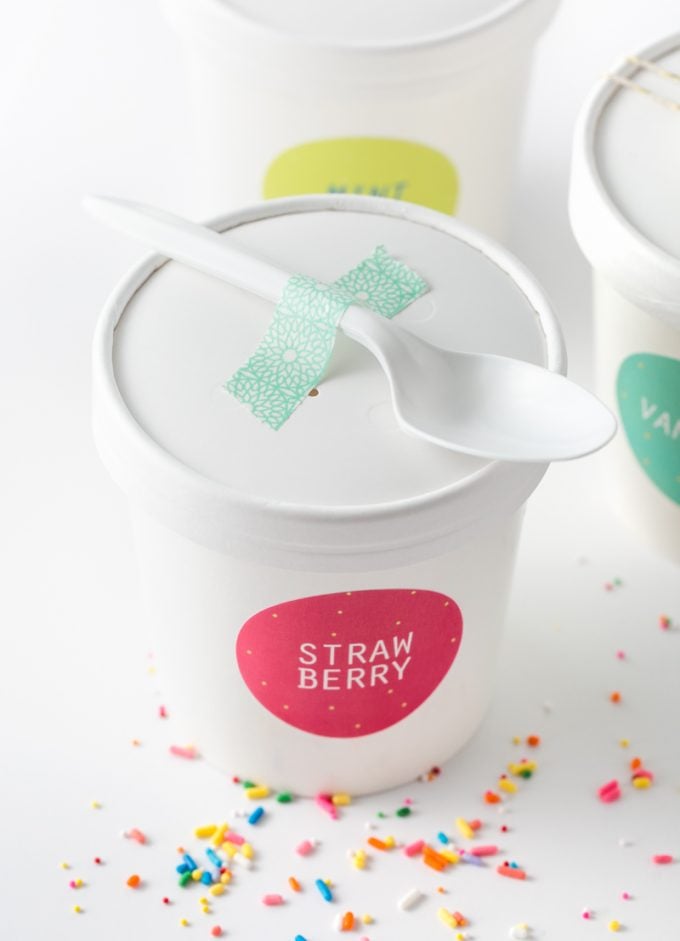 How to gift ice cream containers - printable ice cream labels with spoon
