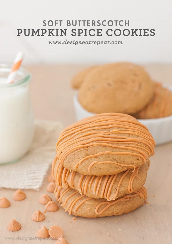 Stack of Soft Butterscotch Pumpkin Spice Cookies with Butterscotch Drizzle