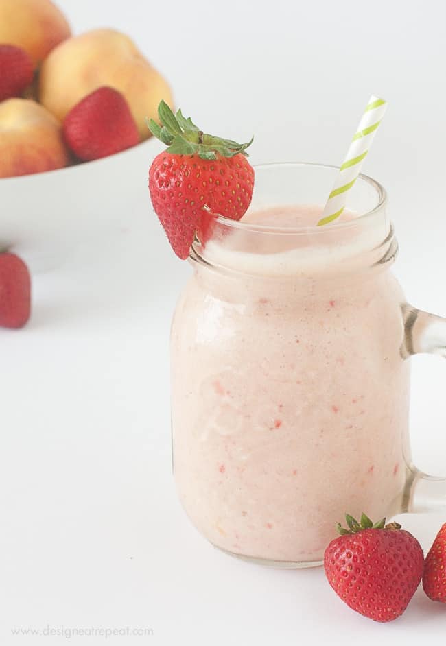 Strawberry & Peach Smoothie | Sweetened with light vanilla yogurt and honey