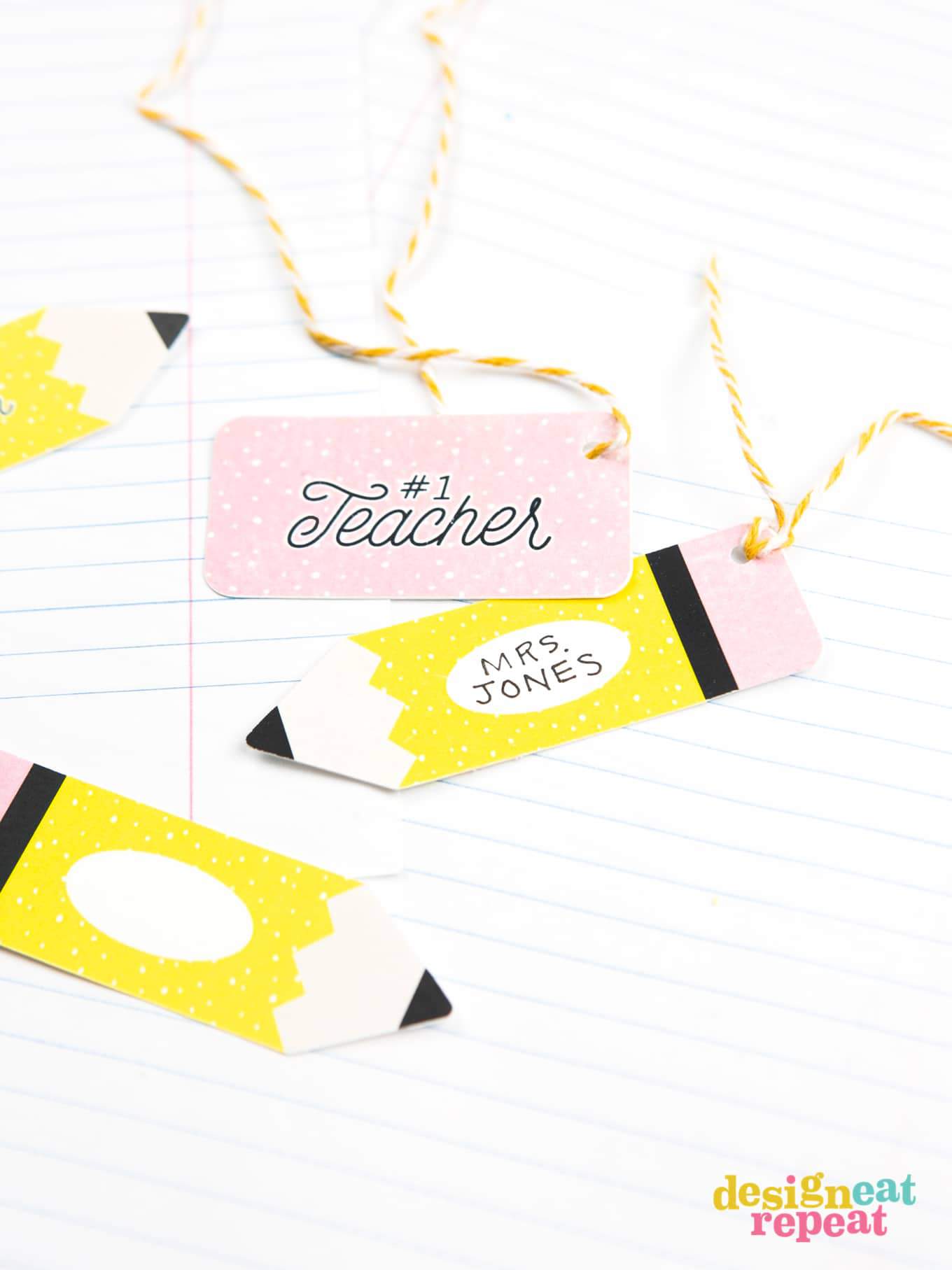 Pencil and eraser paper gift tags
