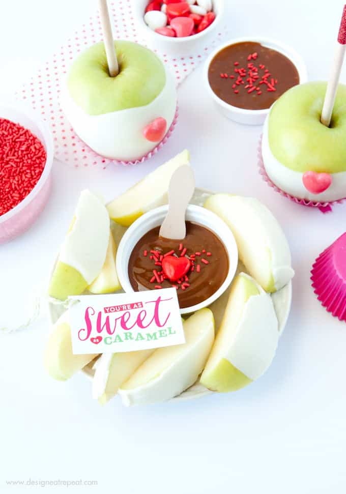 Valentine's Day Caramel Apple Kit with You're As Sweet as Caramel Tags! Find at Design Eat Repeat Blog!
