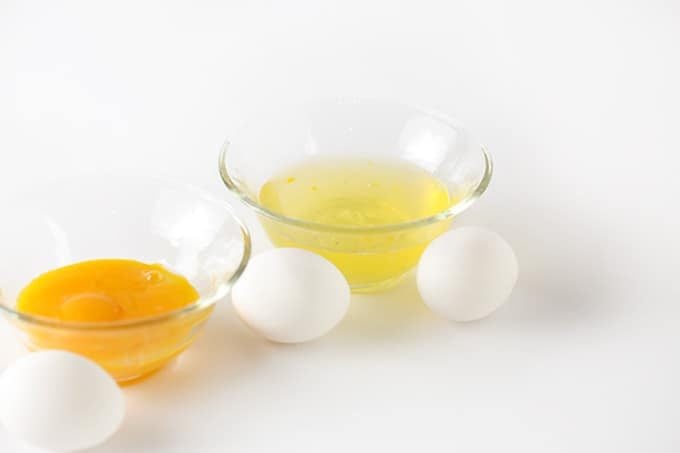 Separating egg whites and egg yolks for white wedding cupcakes