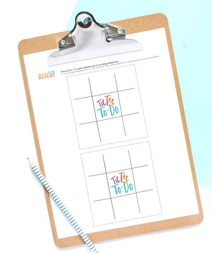 Clipboard with chore chart printable game called Tic Tac To-Do