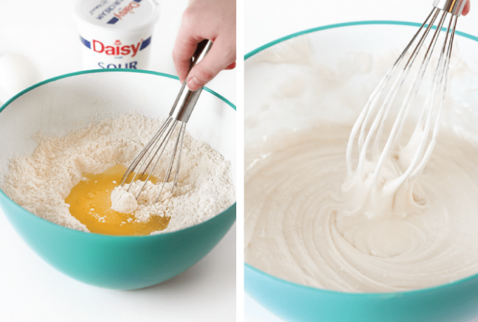 Mixing batter for white wedding cupcakes